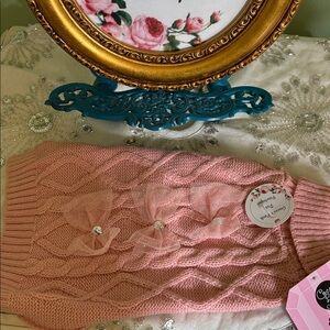 Pink Knit Sweater with Bow Accents  and Glitter
Valentines Day